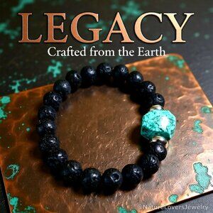 Turquoise Howlite & Black Lava Rock Bracelet! Thick, Solid & Chunky Stone Beads